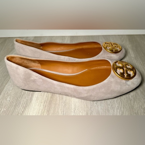 Tory Burch Womens Gray With Gold Emblem Leather Ballet Flats Shoes Sz 9 - Picture 5 of 16